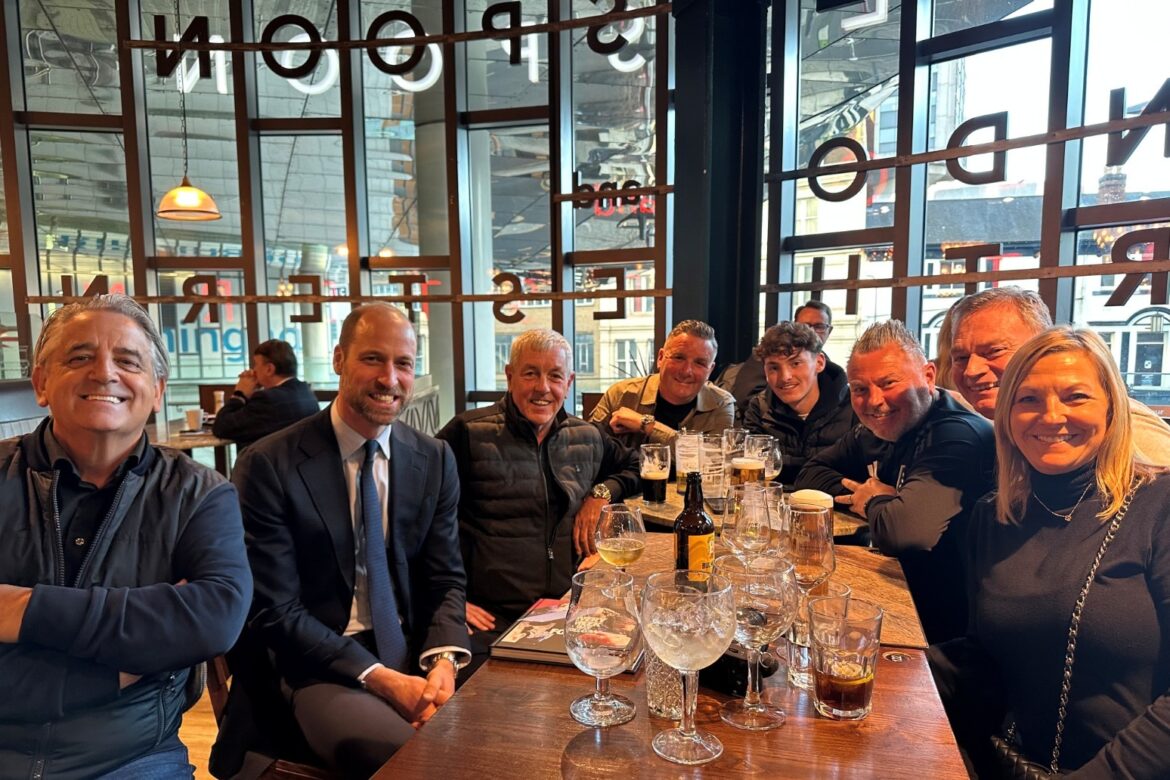 William joins fellow Aston Villa fans in a Birmingham Wetherspoons