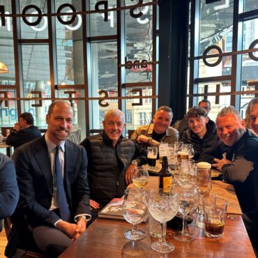 William joins fellow Aston Villa fans in a Birmingham Wetherspoons