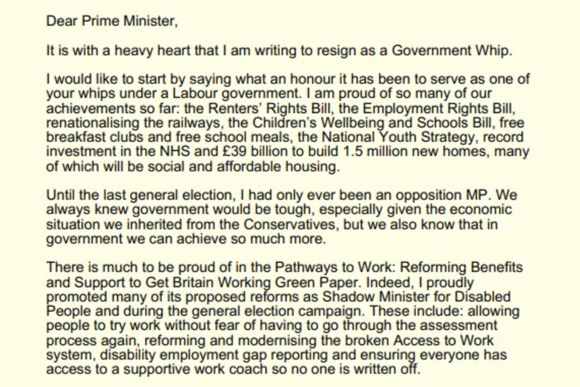 Labour whip resigns over proposed welfare cuts