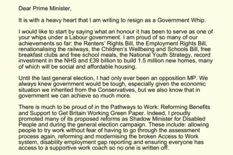 Labour whip resigns over proposed welfare cuts